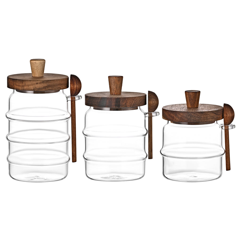 Acacia & Glass Canister Trio