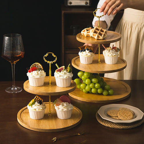 Bamboo Tiered Serving Tray - view 2 - Vermeil Decor