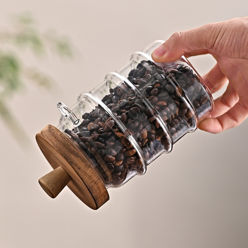 Acacia & Glass Canister Trio - view 3 - Vermeil Decor