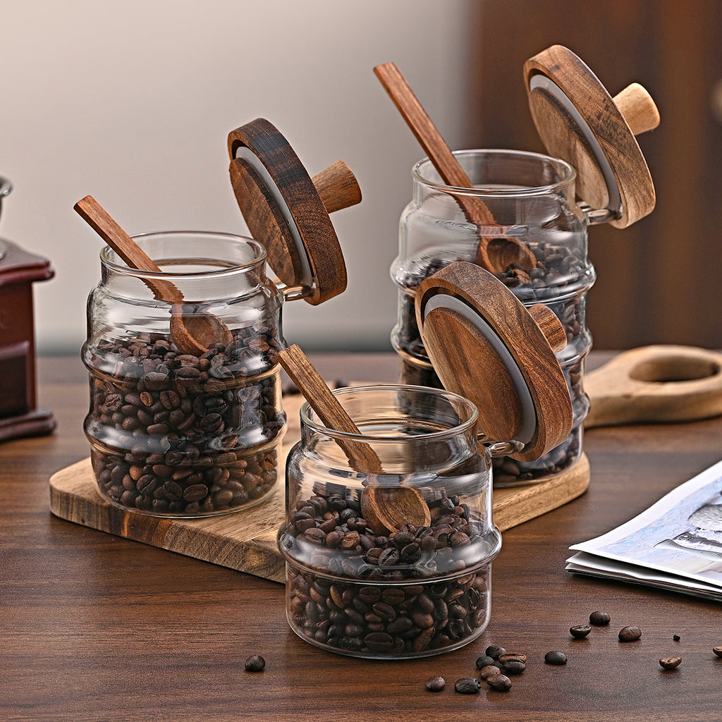 Acacia & Glass Canister Trio - view 5 - Vermeil Decor