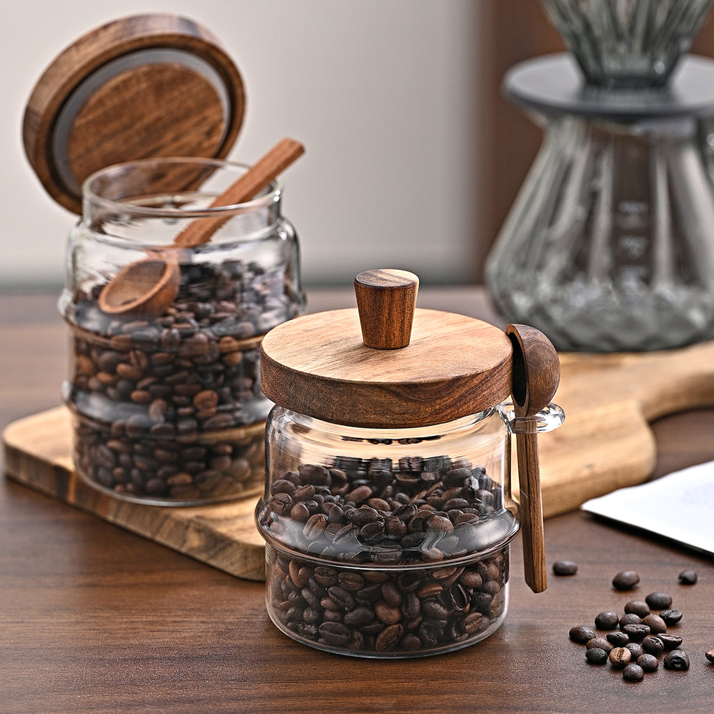 Acacia & Glass Canister Trio - view 7 - Vermeil Decor
