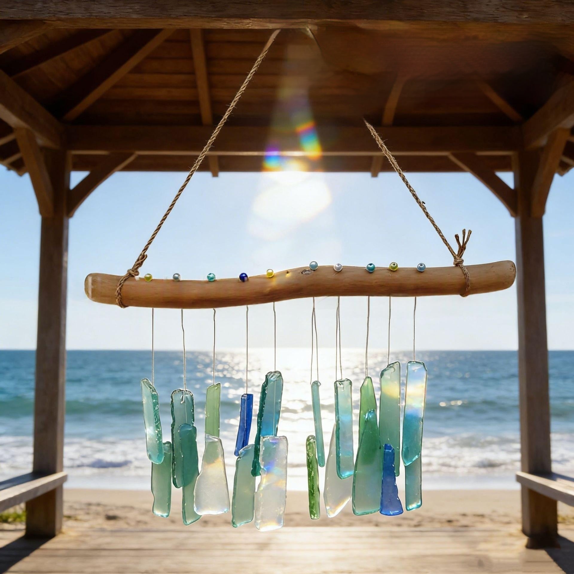 Sea Glass & Driftwood Chime - view 6 - Vermeil Decor
