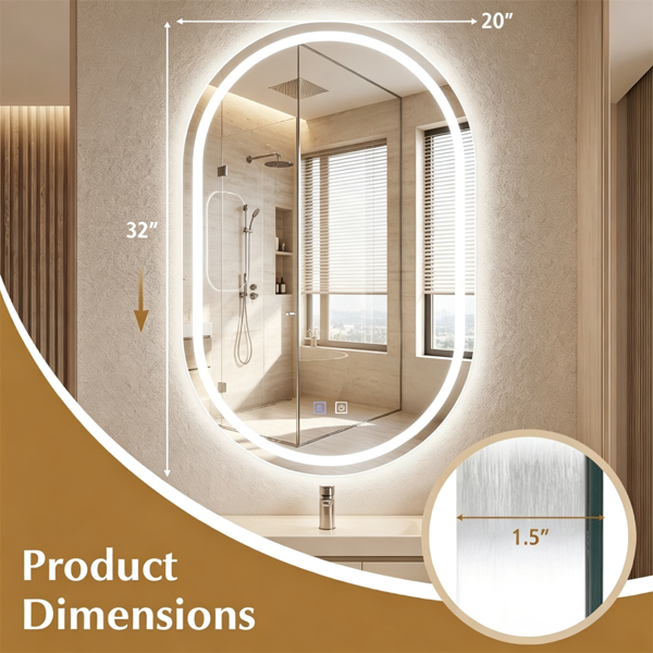Halo Oval LED Mirror - view 3 - Vermeil Decor