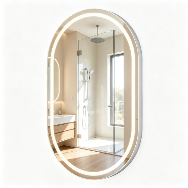 Halo Oval LED Mirror - view 4 - Vermeil Decor