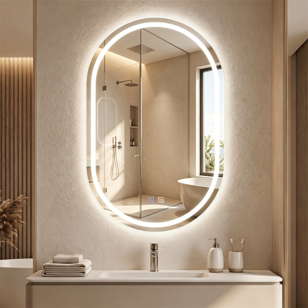 Halo Oval LED Mirror - view 7 - Vermeil Decor